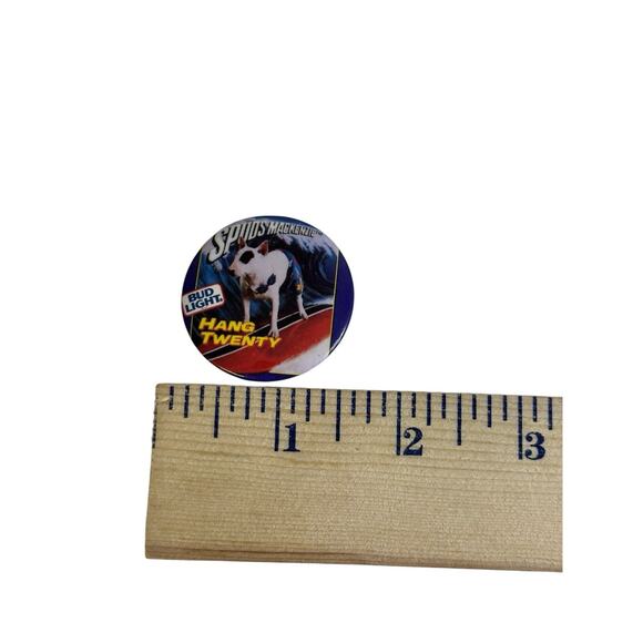 Vintage 1987 Button Up Spuds Mackenzie Hang Twenty Bud Light Pinback Button - Picture 6 of 7